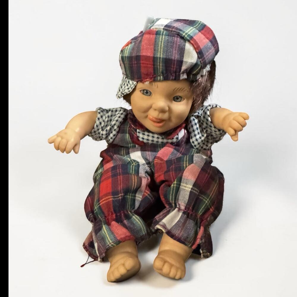 Vintage Gi-Go Tu Baby Doll in Plaid Outfit | Small Vinyl Character Doll